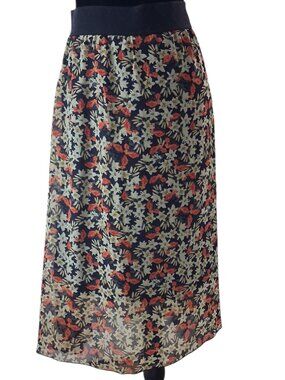 LuLaRoe LOLA Midi Skirt Black with Flowers Womens Size 2XL